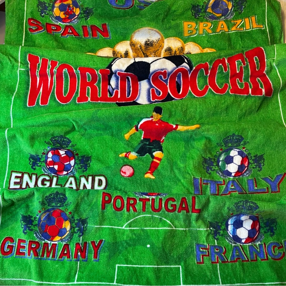Beach Towel World Soccer NEW Vibrant green Spain Brazil Italy Germany France